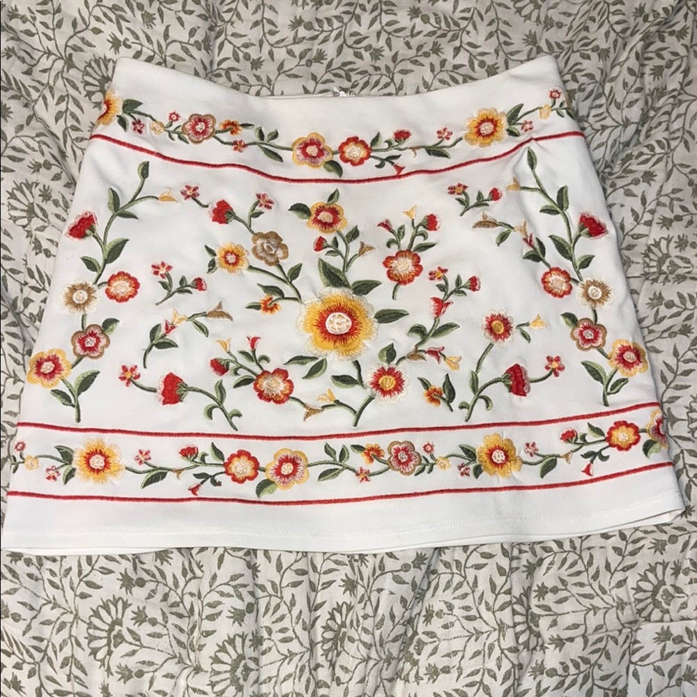 Floral Embroidered White Skirt